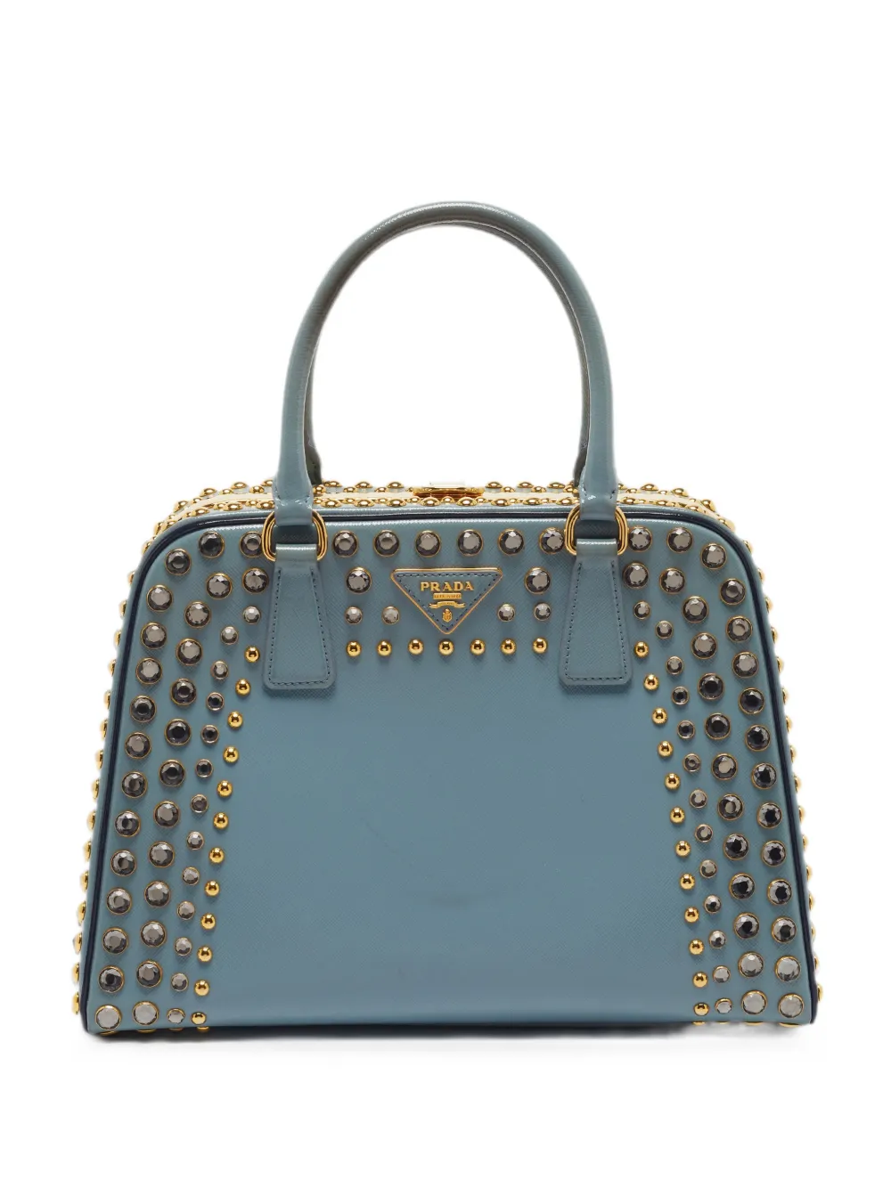 Prada Pre-Owned Pyramid Frame crystal-embellished tote bag - Blu