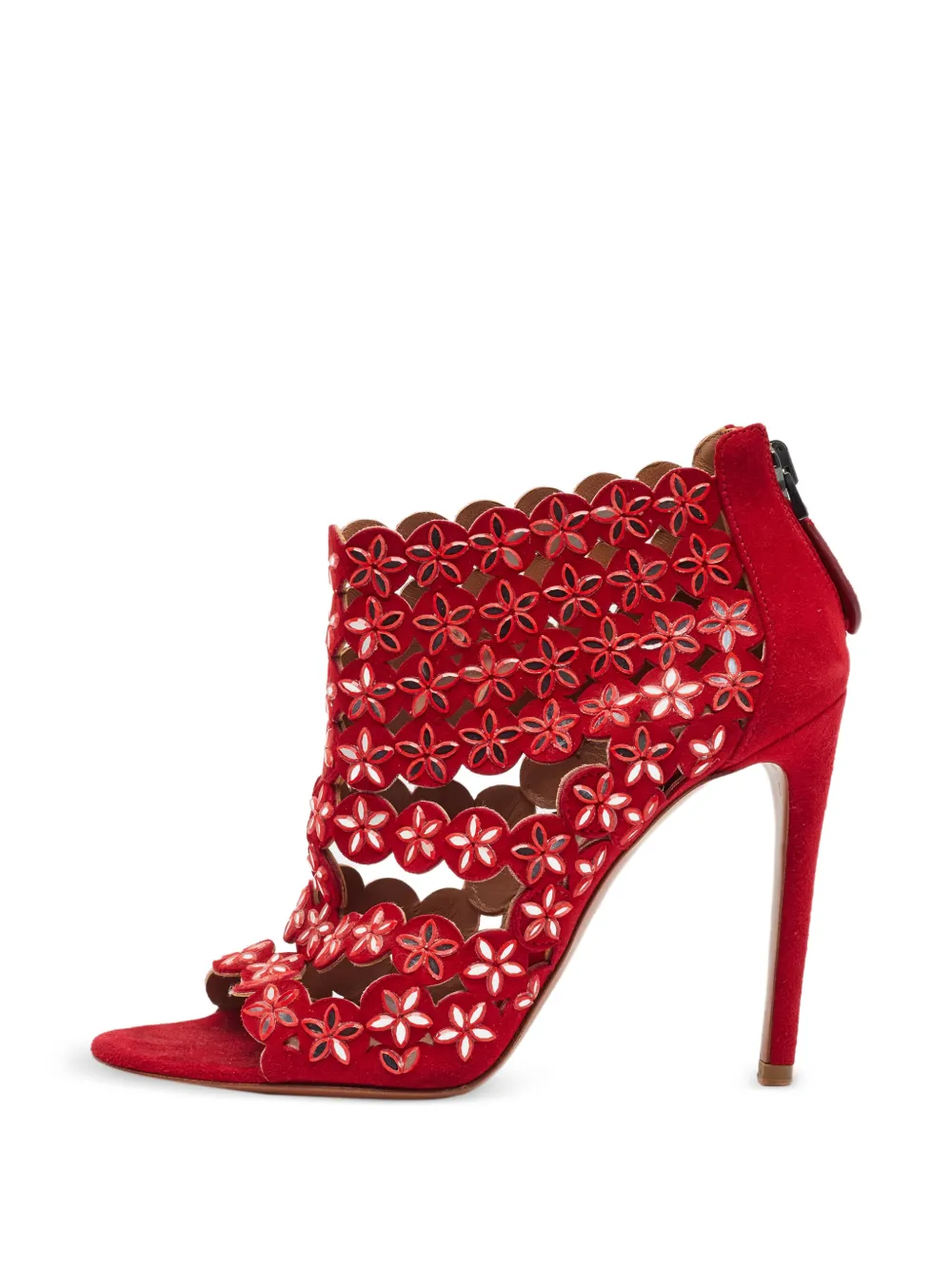 Alaïa Pre-Owned sandales en cuir à découpes laser - Rouge Alaïa Pre-Owned sandales en cuir à découpes laser - Rouge