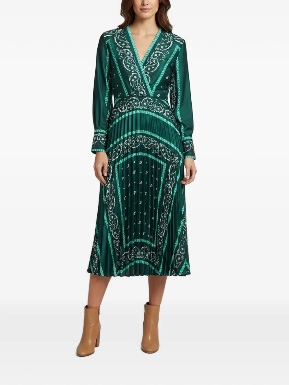 SANDRO robe mi-longue plissée à imprimé cachemire - Vert SANDRO robe mi-longue plissée à imprimé cachemire - Vert