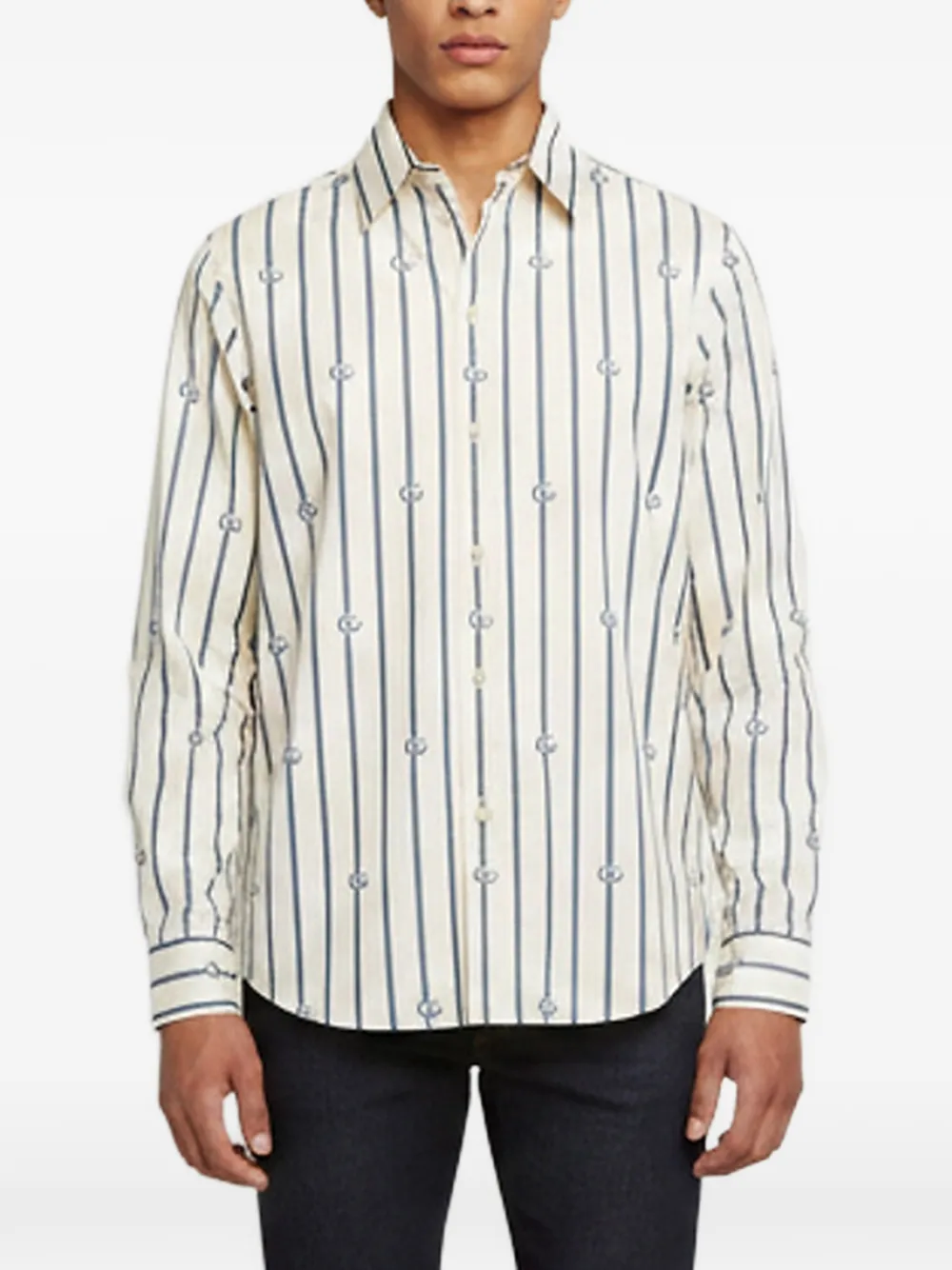 Gucci Pre-Owned striped logo-jacquard shirt - Nude