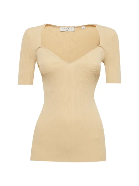 SANDRO rib-knit sweetheart-neck top