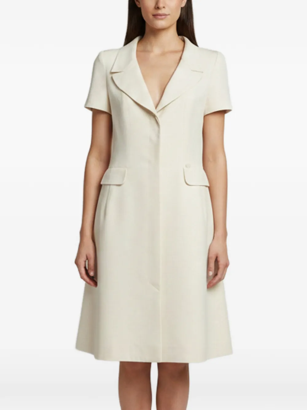 CHANEL Pre-Owned lapel-collar silk midi dress - Nude