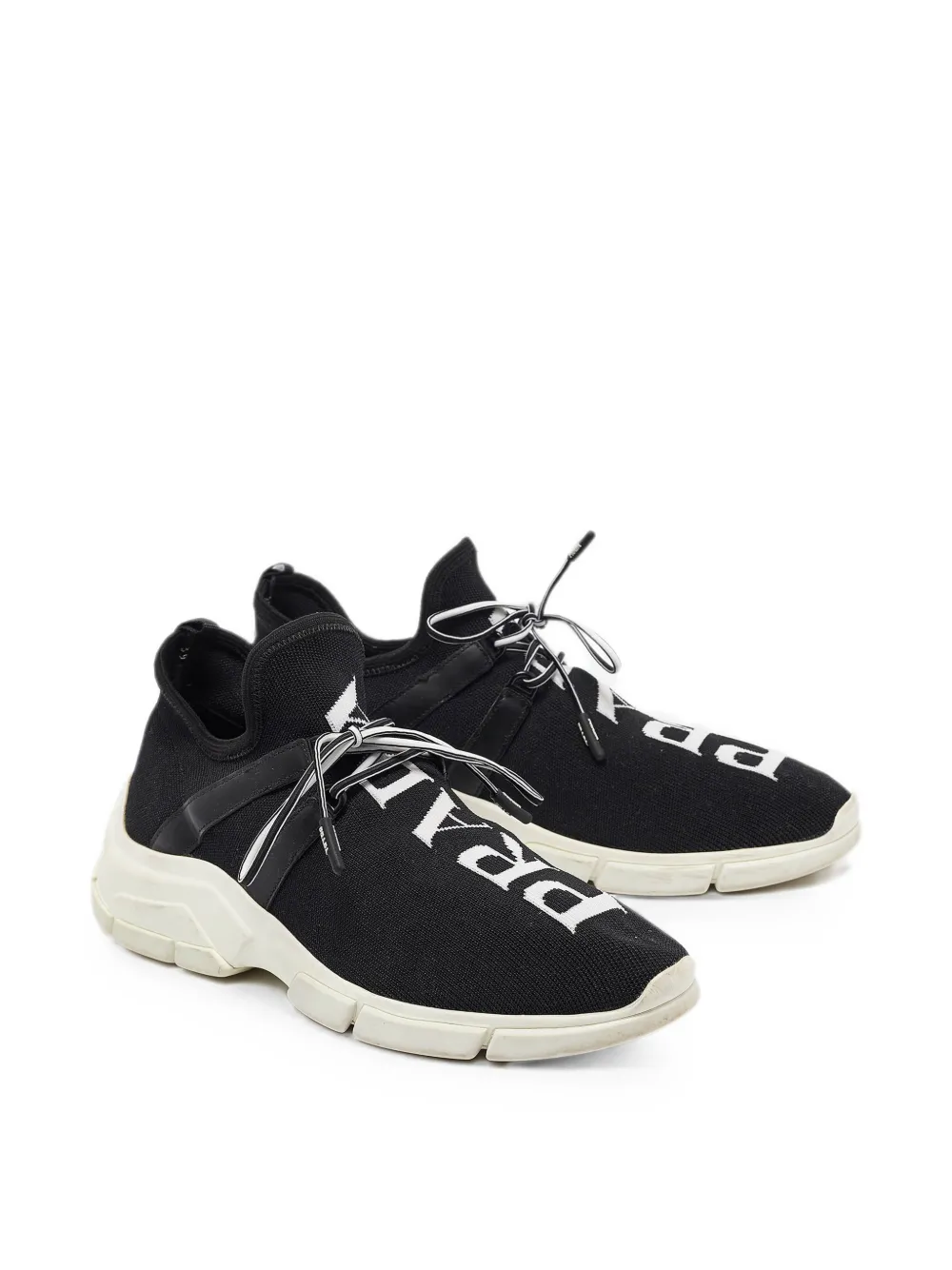 Prada Pre-Owned logo-knit lace-up sneakers - Nero