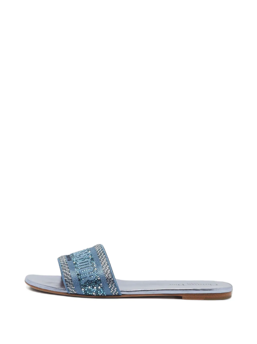 Pre-owned Dior Dway Crystal-embellished Slides In Blue