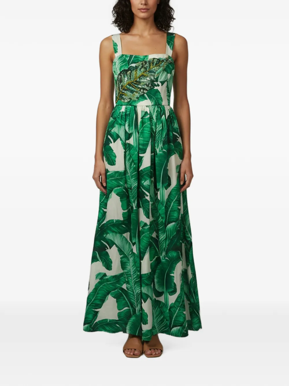 Dolce & Gabbana Pre-Owned robe longue imprimée feuille de palmier à ornements - Vert