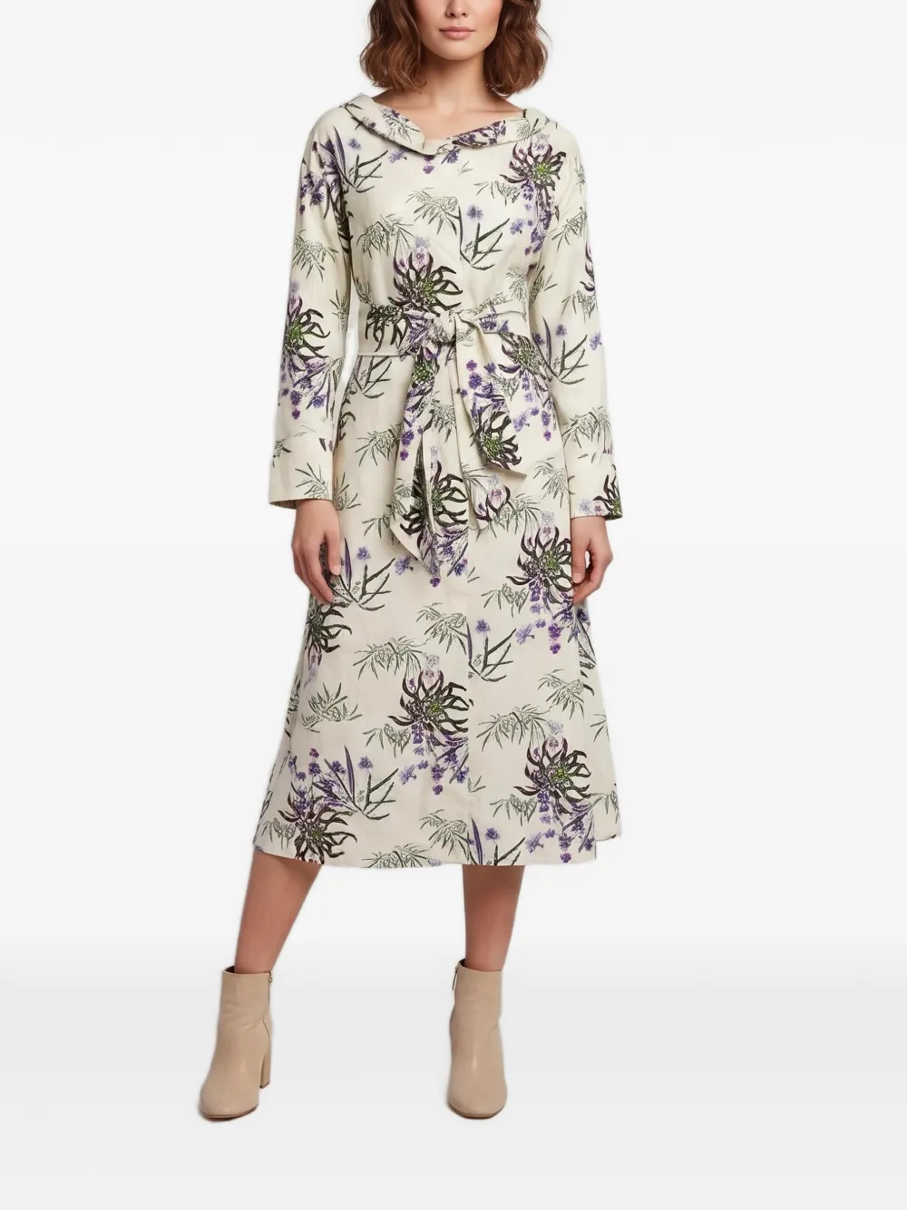 Kenzo Pre-Owned floral-print belted midi dress - Toni neutri