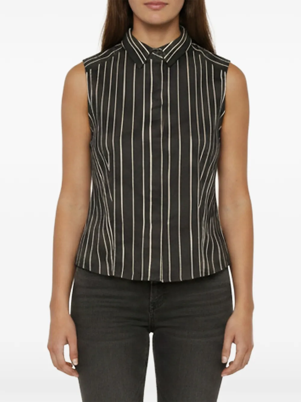 alice + olivia Lea striped sleeveless cropped shirt - Nero