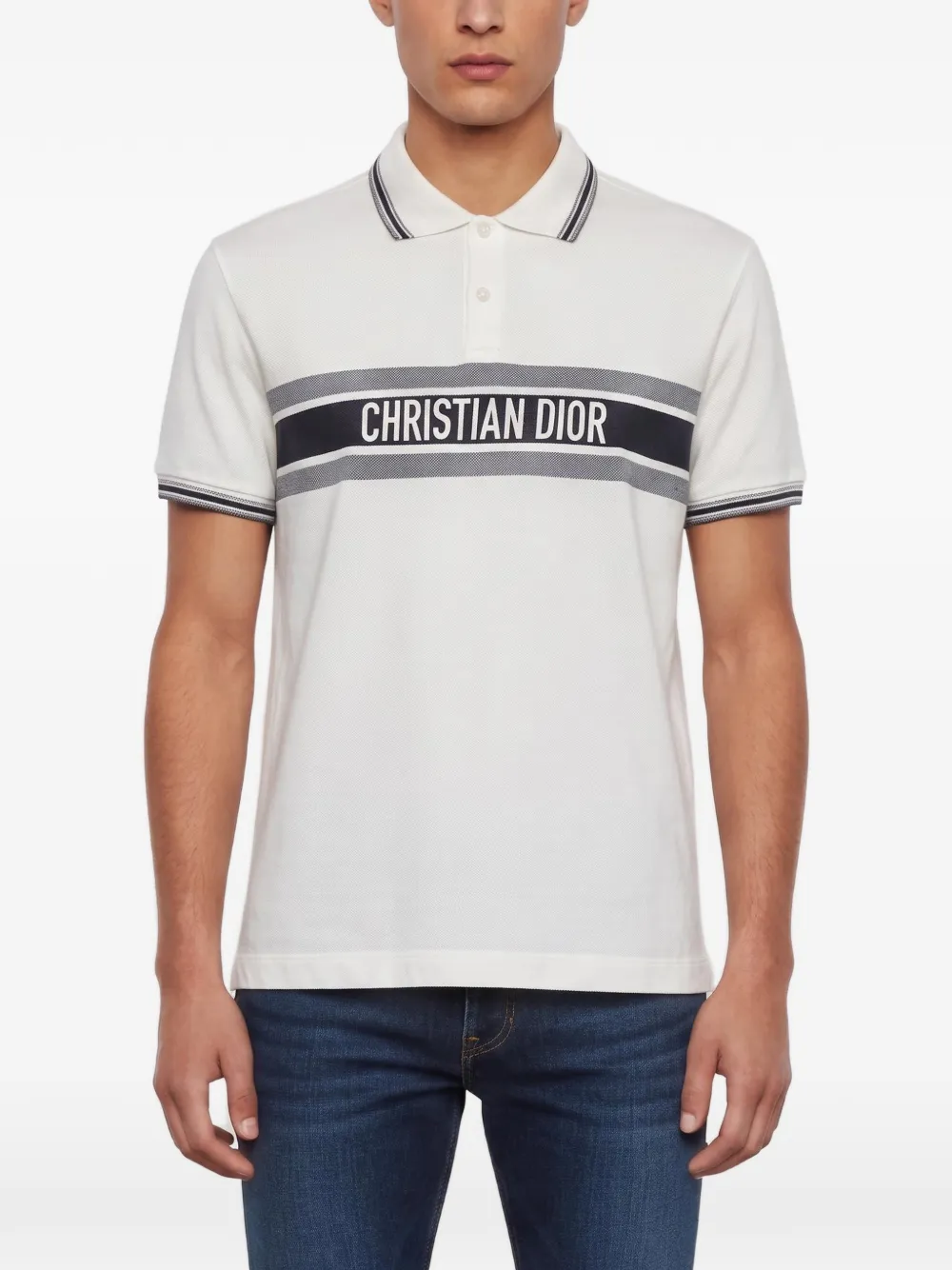 Christian Dior Pre-Owned striped logo polo shirt - Bianco