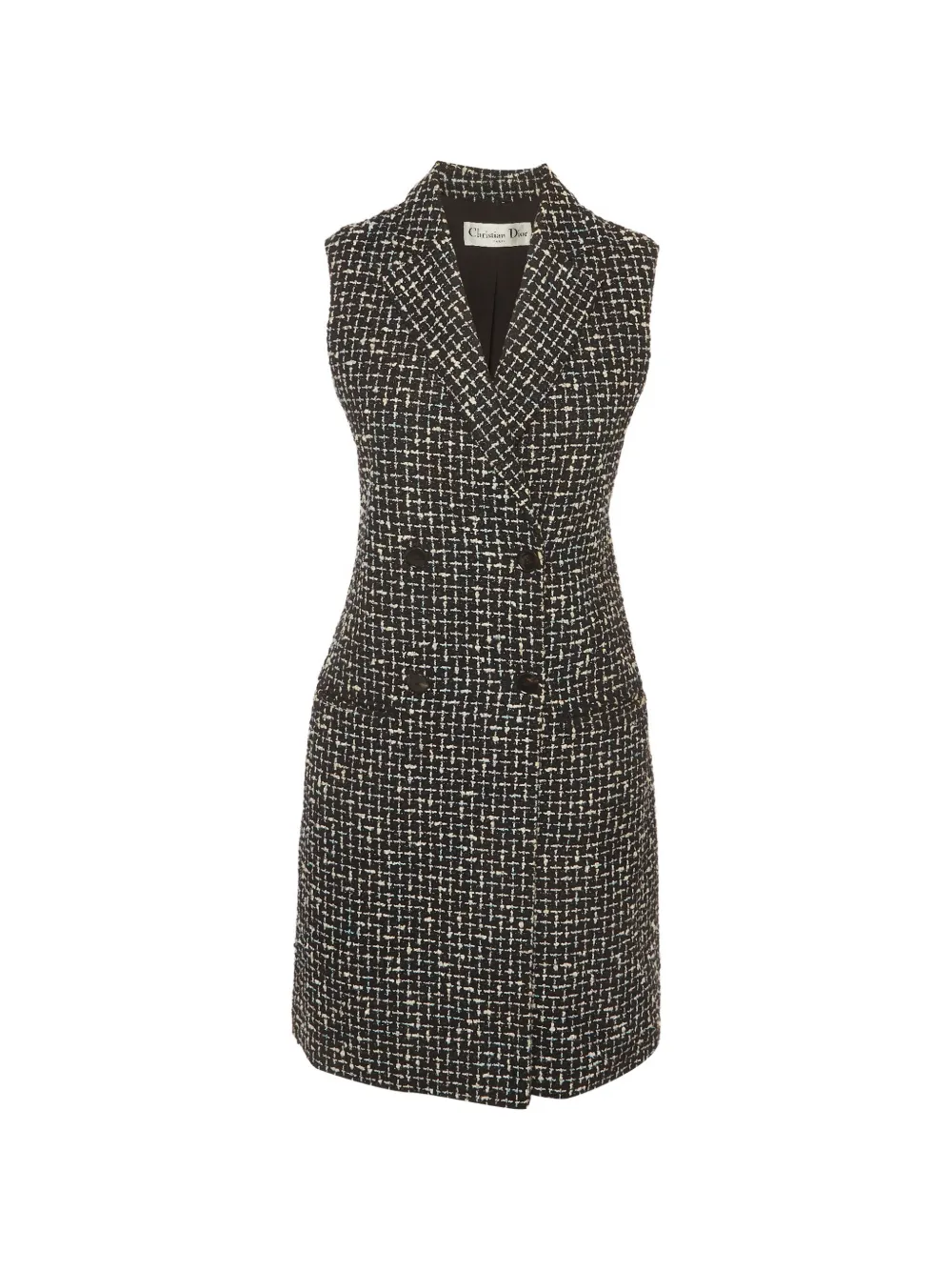 Pre-owned Dior Double-breasted Tweed Midi Dress In Black