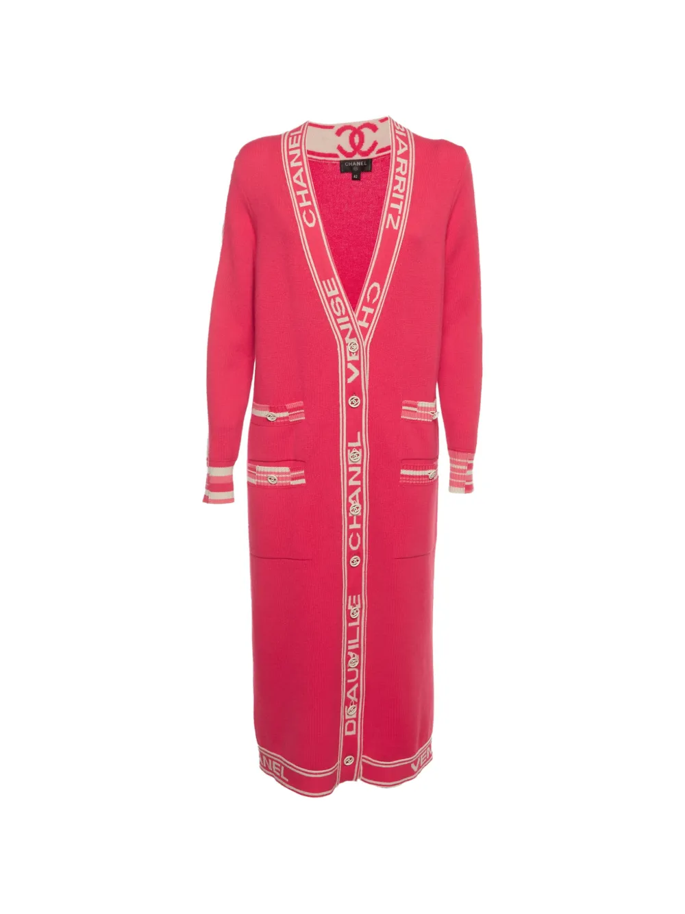CHANEL Pre-Owned logo-intarsia knit cardigan - Rosa