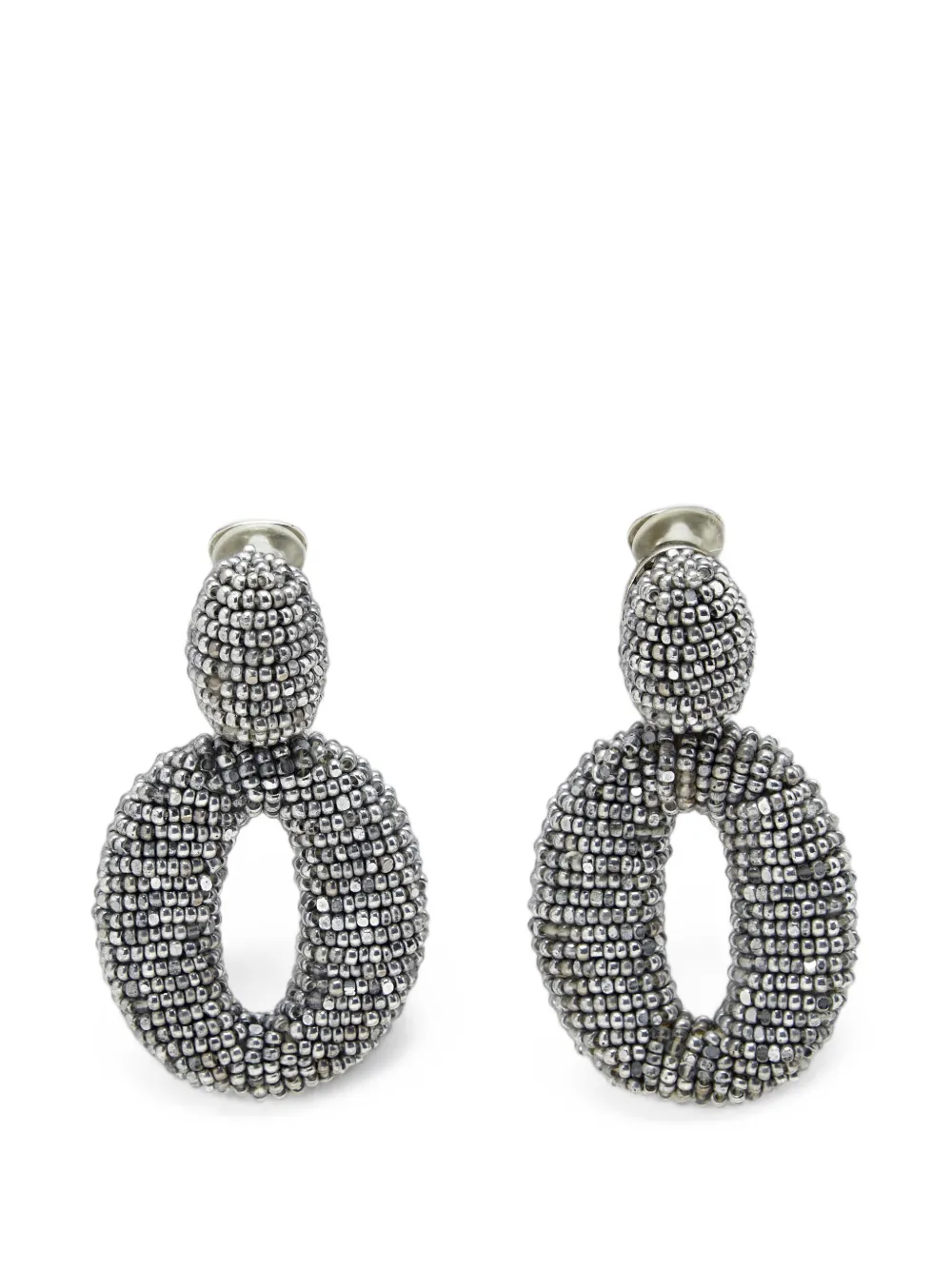 Pre-owned Oscar De La Renta Beaded Hoop Earrings In Grey