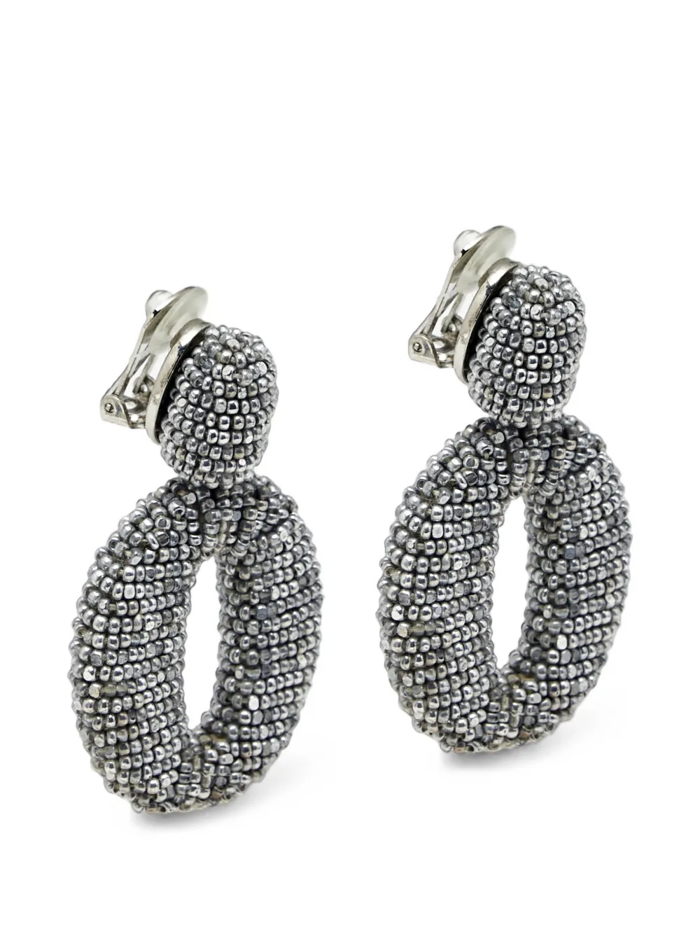 Oscar de la Renta Pre-owned Beaded Hoop Earrings in Grey, view 3