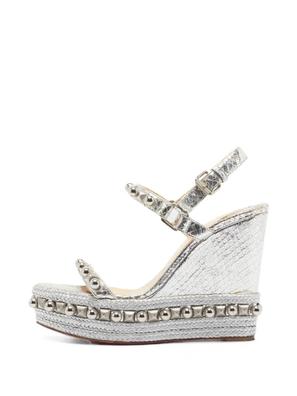 Christian Louboutin Pre-Owned Cataclou snakeskin-embossed wedge sandals - Silber