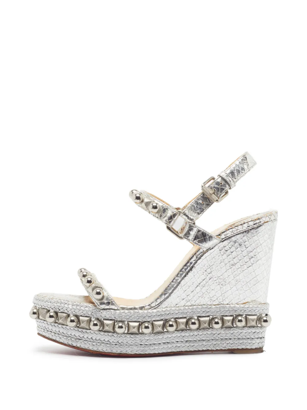 Christian Louboutin Pre-Owned Cataclou snakeskin-embossed wedge sandals - Silber