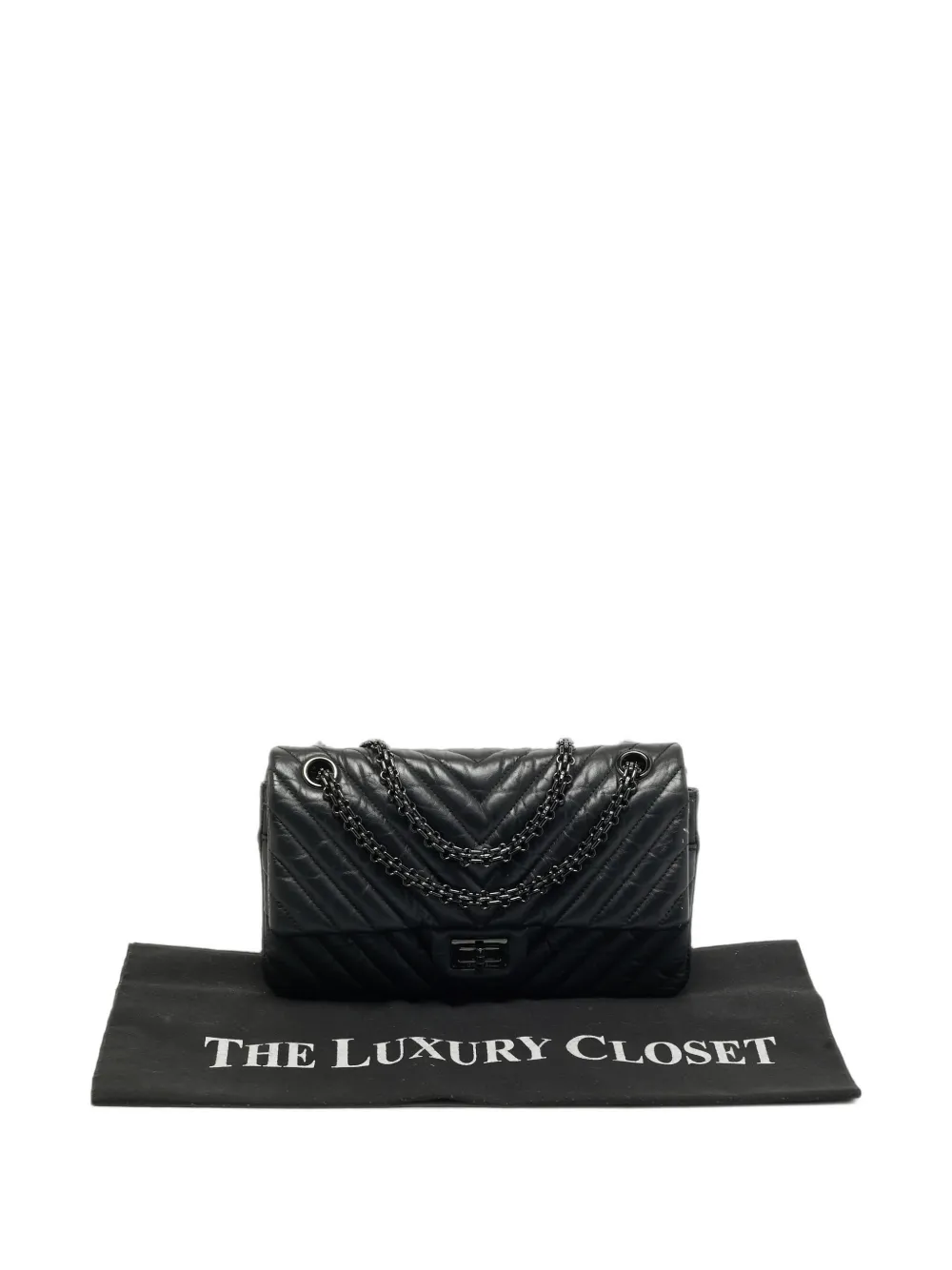 CHANEL Pre-Owned 2016-2017 Reissue 2.55 gewatteerde schoudertas met chevron-streep Zwart
