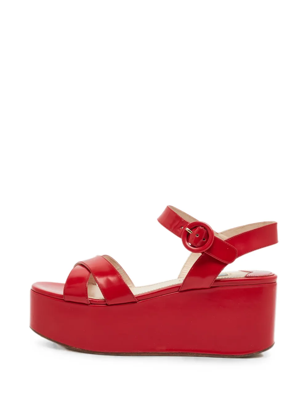 Pre-owned Prada Wedge Ankle Strap Sandals In Red