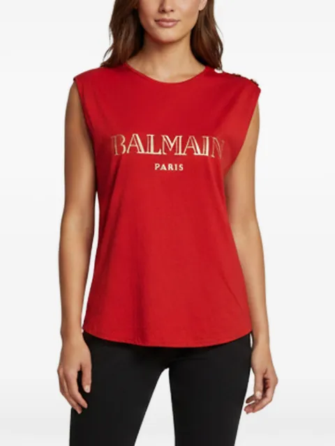 Balmain Pre-Owned logo printed sleeveless T-Shirt