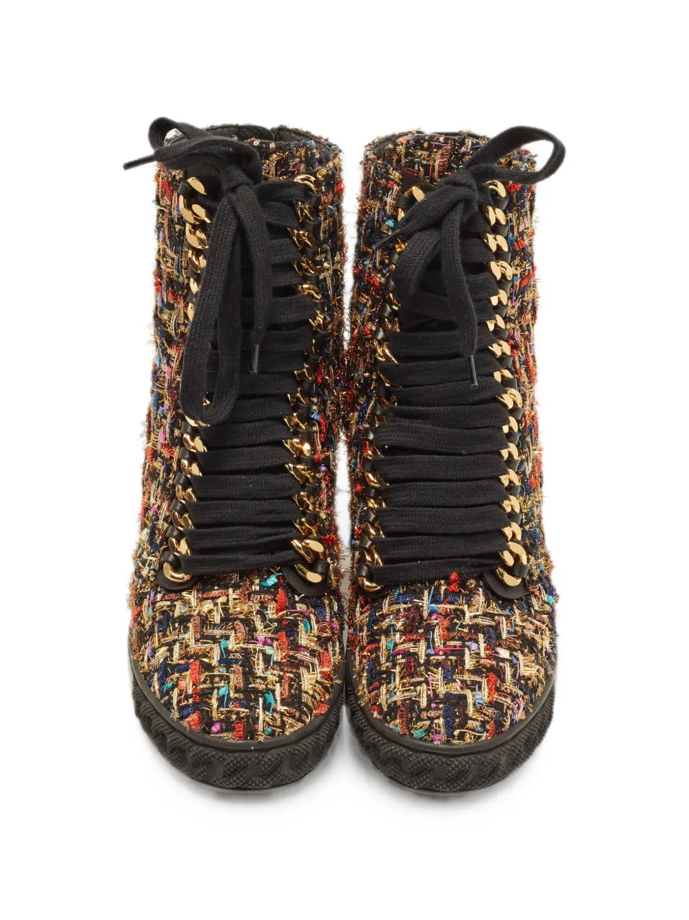 Casadei tweed chain-link wedge sneakers - Schwarz