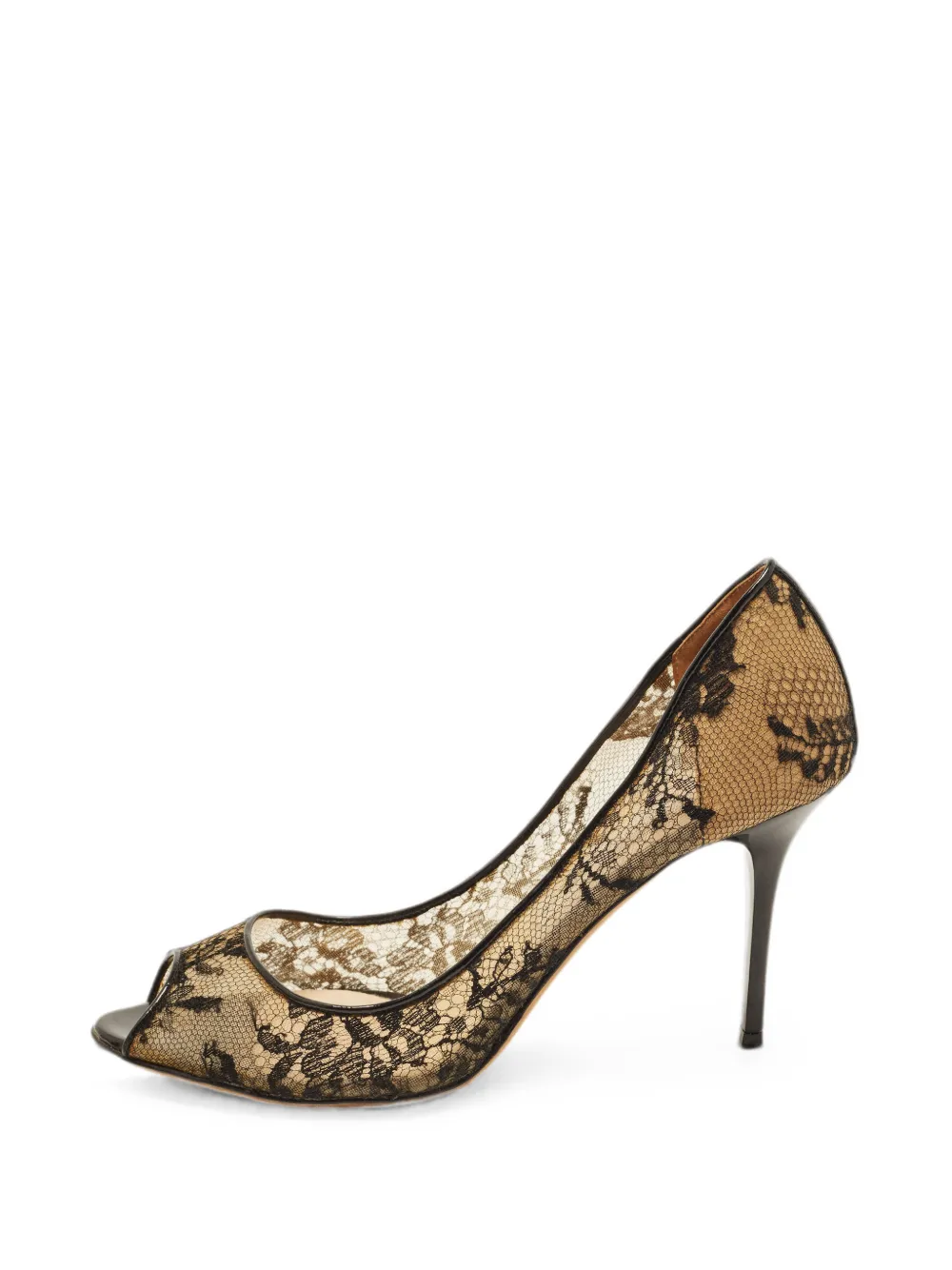 Jimmy Choo Pre-Owned Luna lace-appliqué peep-toe pumps - Schwarz
