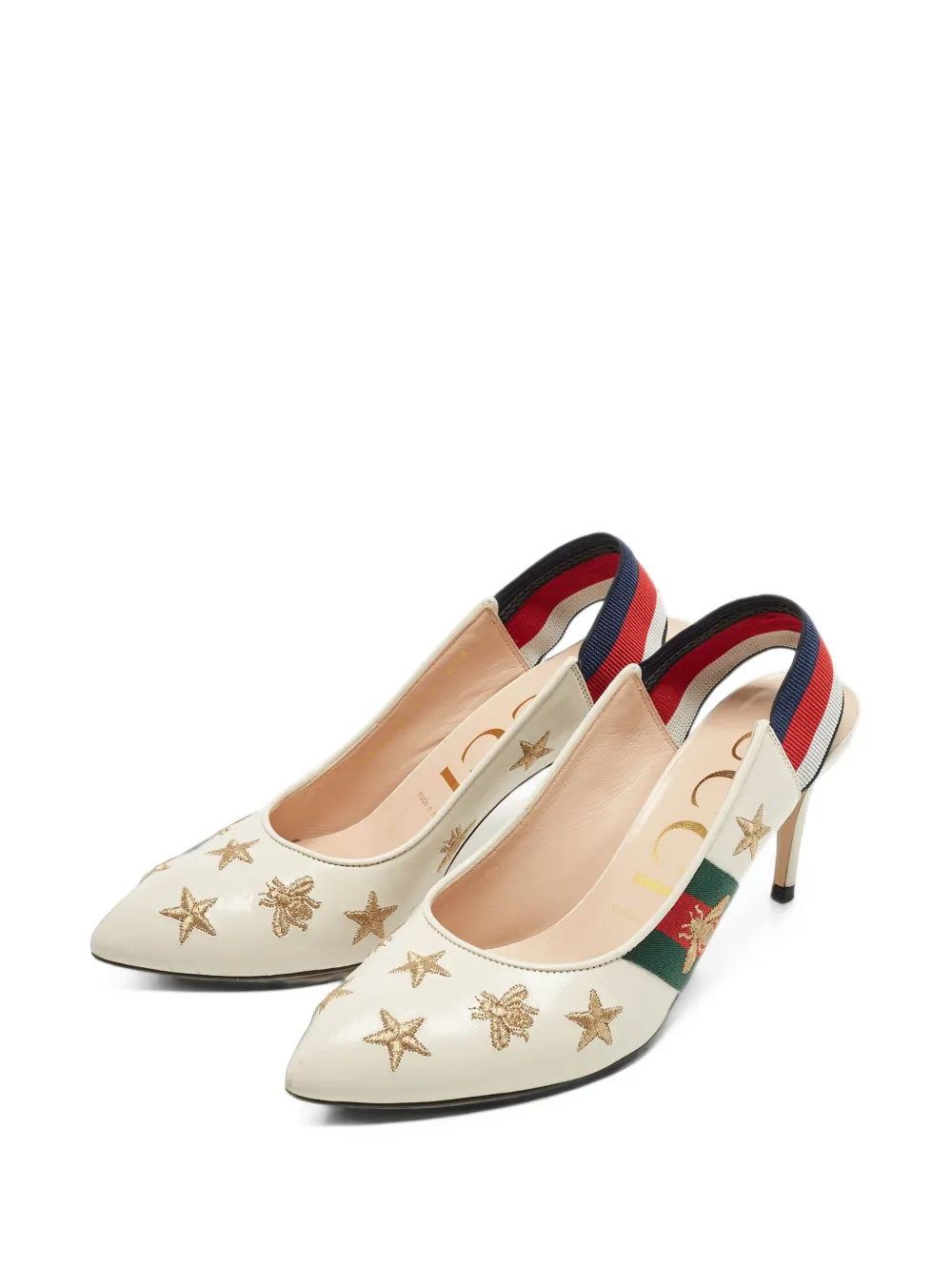 Gucci Pre-Owned Sylvie star-embroidered slingback pumps - Nude