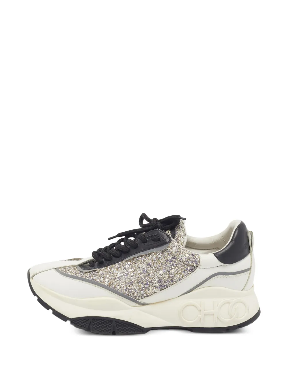 Jimmy Choo Pre-Owned baskets Raine à empiècements à paillettes - Blanc