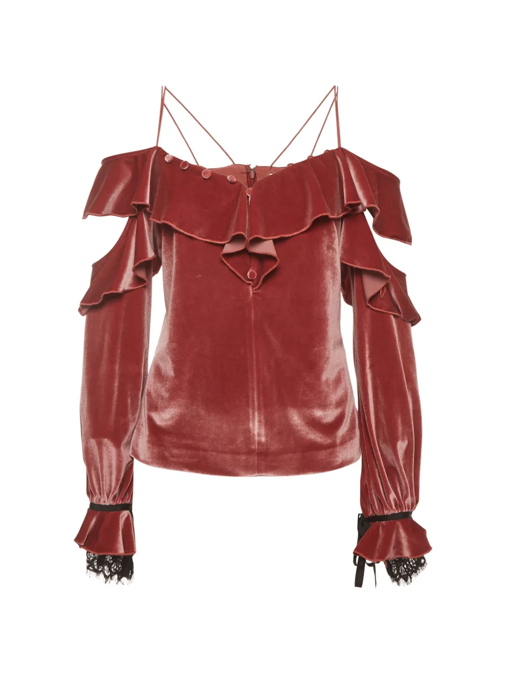 Self-Portrait ruffled off-shoulder top - Rosso