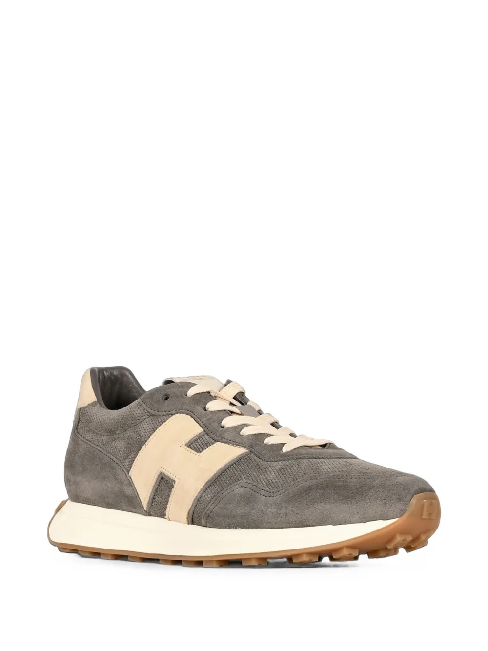 Hogan logo-patch panelled sneakers Grijs