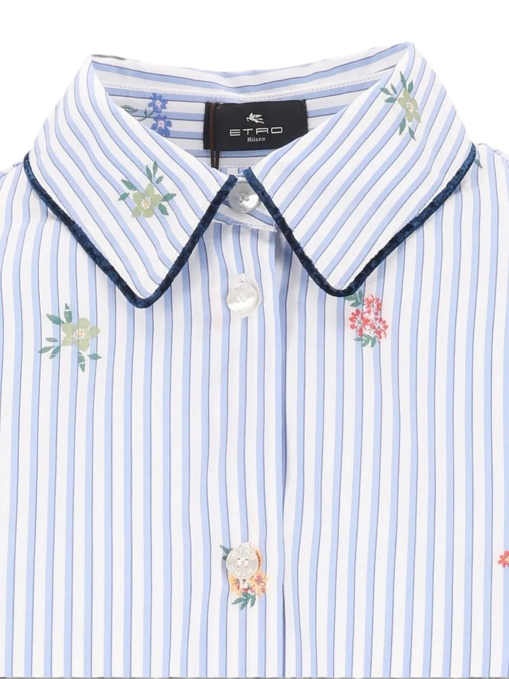ETRO Gestreepte blouse met geborduurde bloemen Wit