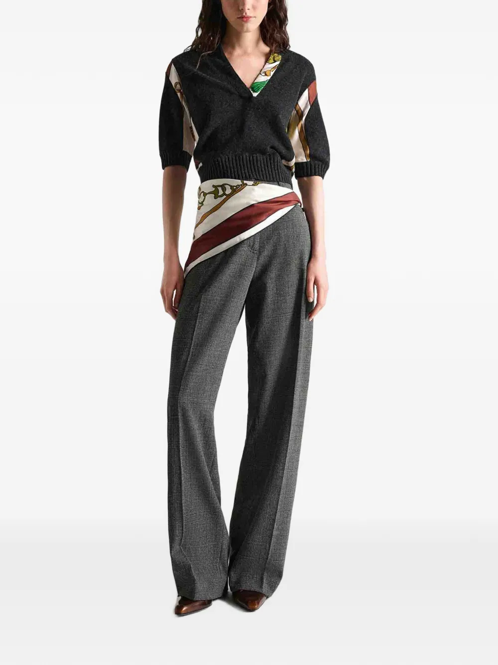 Dorothee Schumacher Foulard Statements top met korte mouwen en V-hals en patchwork Grijs