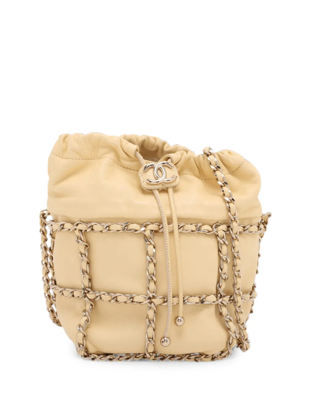 CHANEL Pre-Owned 2020 Lambskin CC Chain Frame Drawstring bucket bag - Gelb