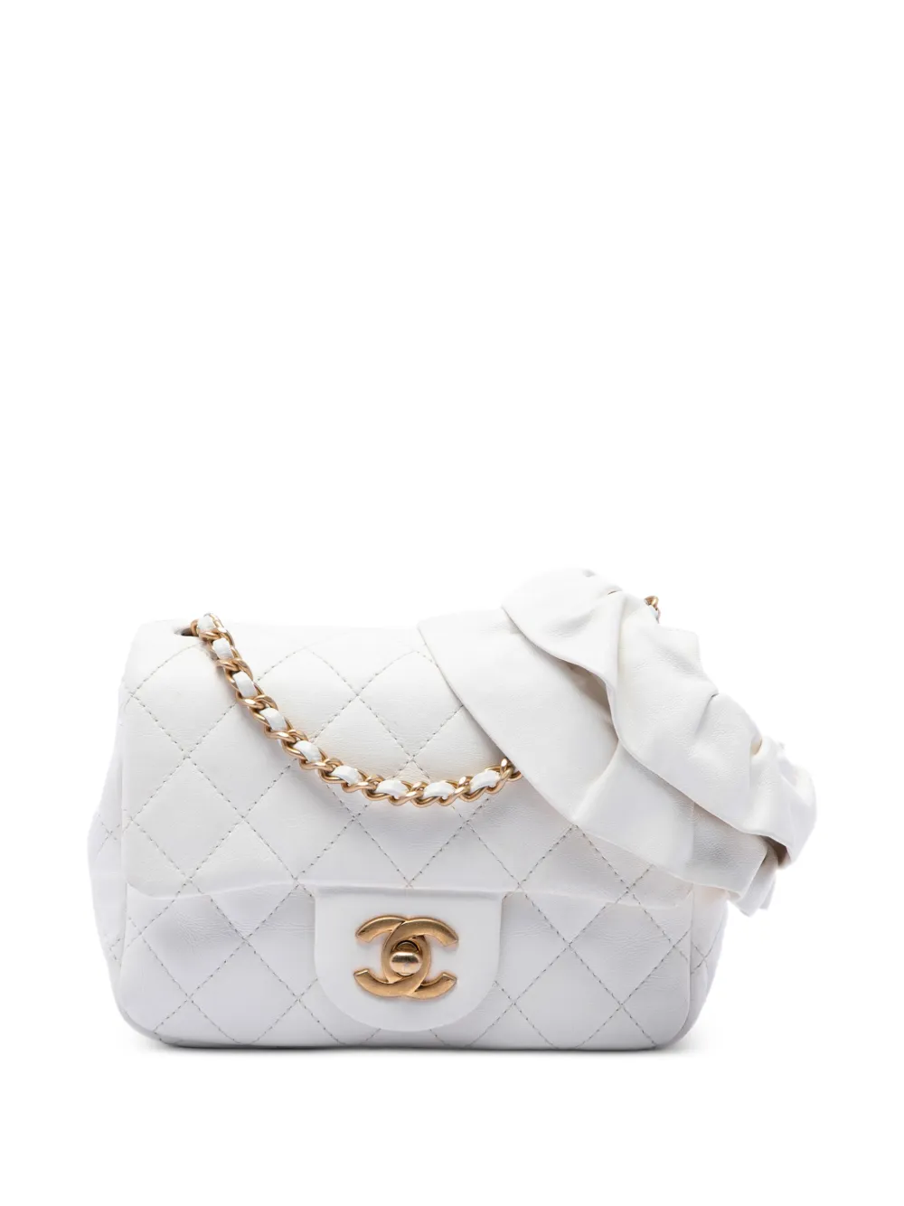 CHANEL Pre-Owned Borsa a tracolla Romance squadrata mini in pelle di agnello con battente 2020 - Bianco