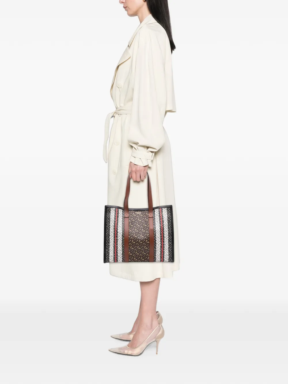 Burberry Pre-Owned 2018-2023 TB Monogram E Canvas Stripe Book tote bag - Braun
