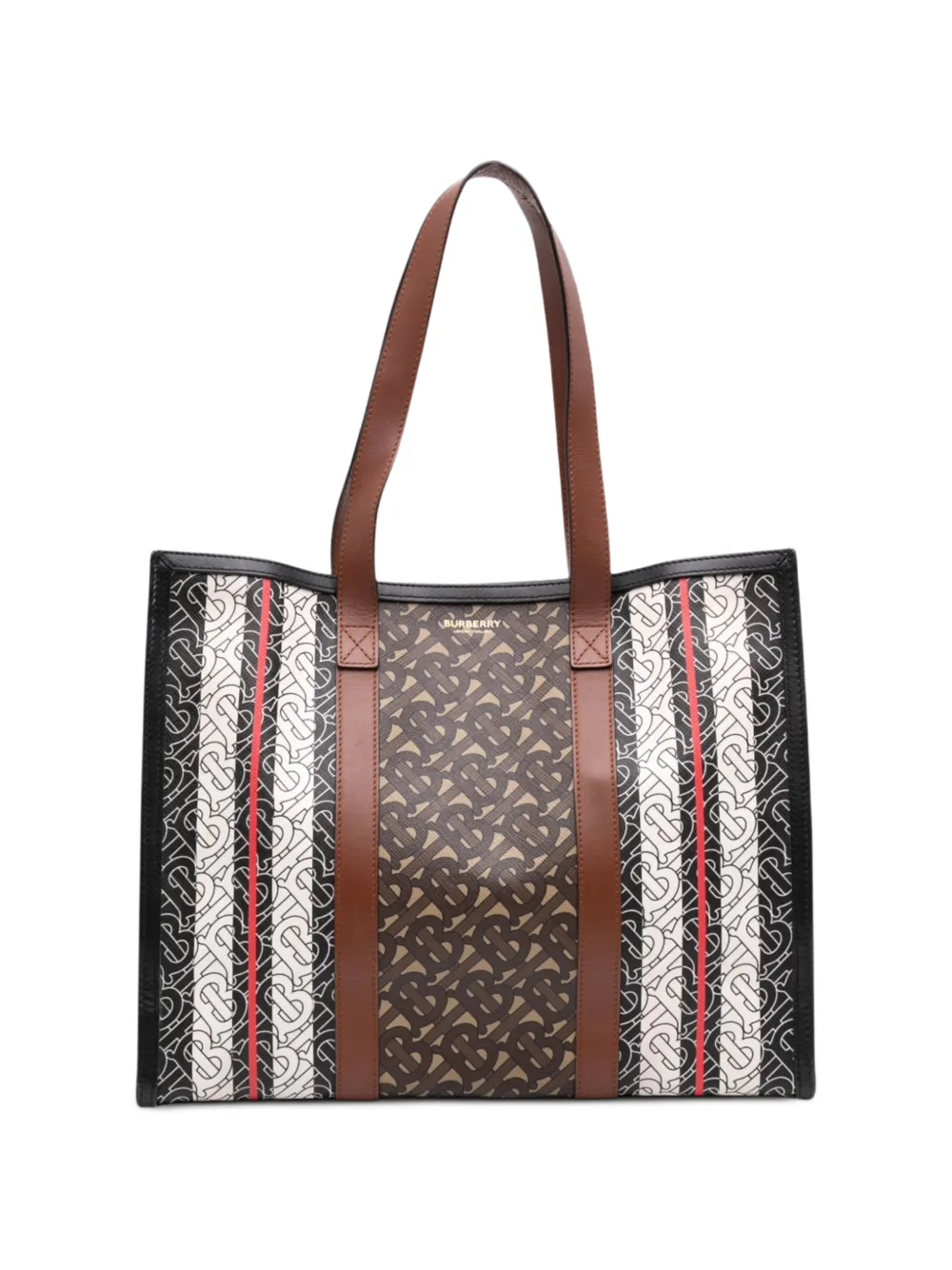 Burberry Pre-Owned 2018-2023 TB Monogram E Canvas Stripe Book tote bag - Marrone