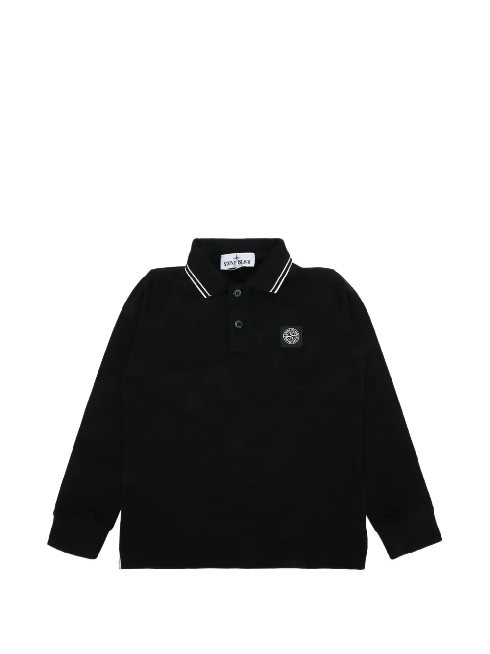 Stone Island Junior logo-patch long-sleeve polo shirt - Nero