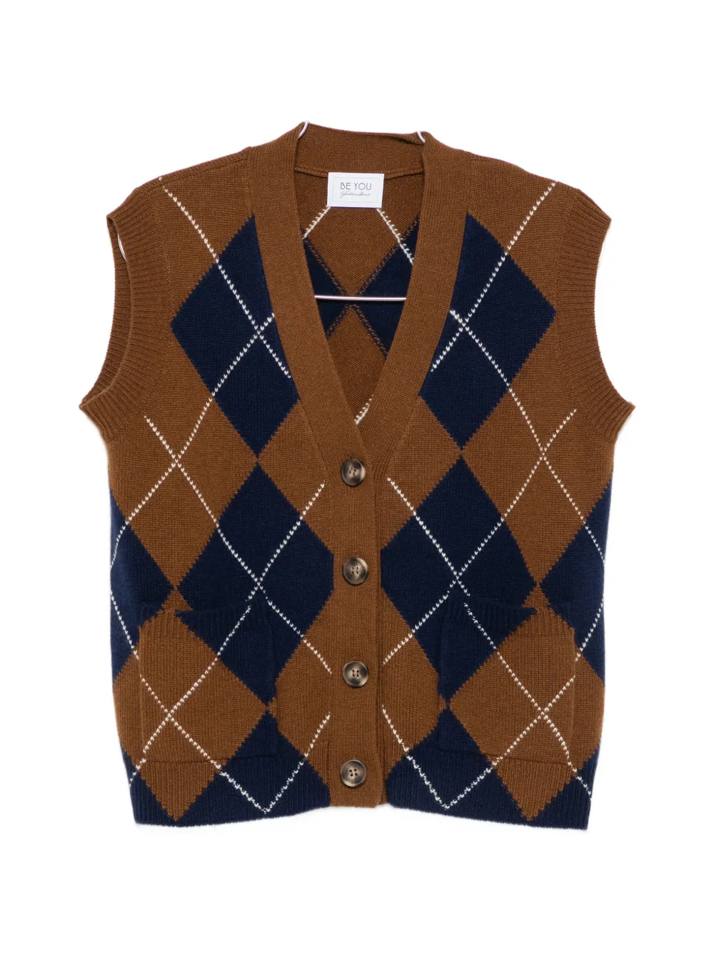Beyou Argyle-knit Button-up Gilet In 브라운