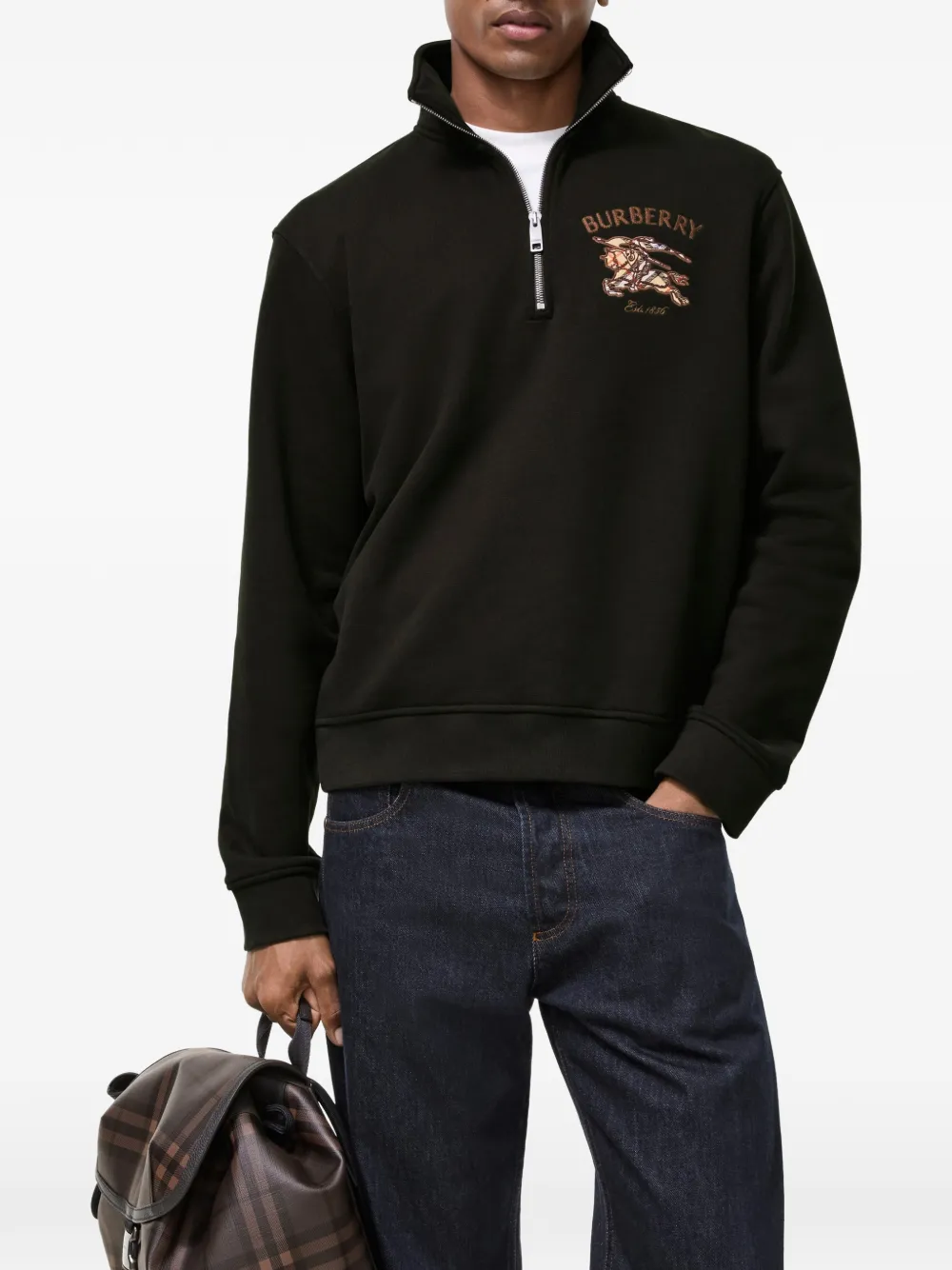 Burberry Knight geruite trui met halve rits Bruin