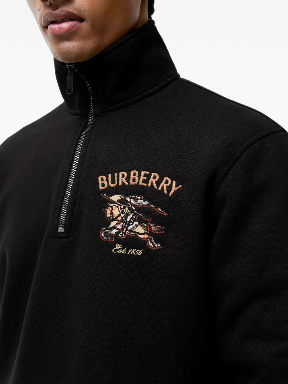 Burberry Knight Check katoenen trui met halve rits Zwart