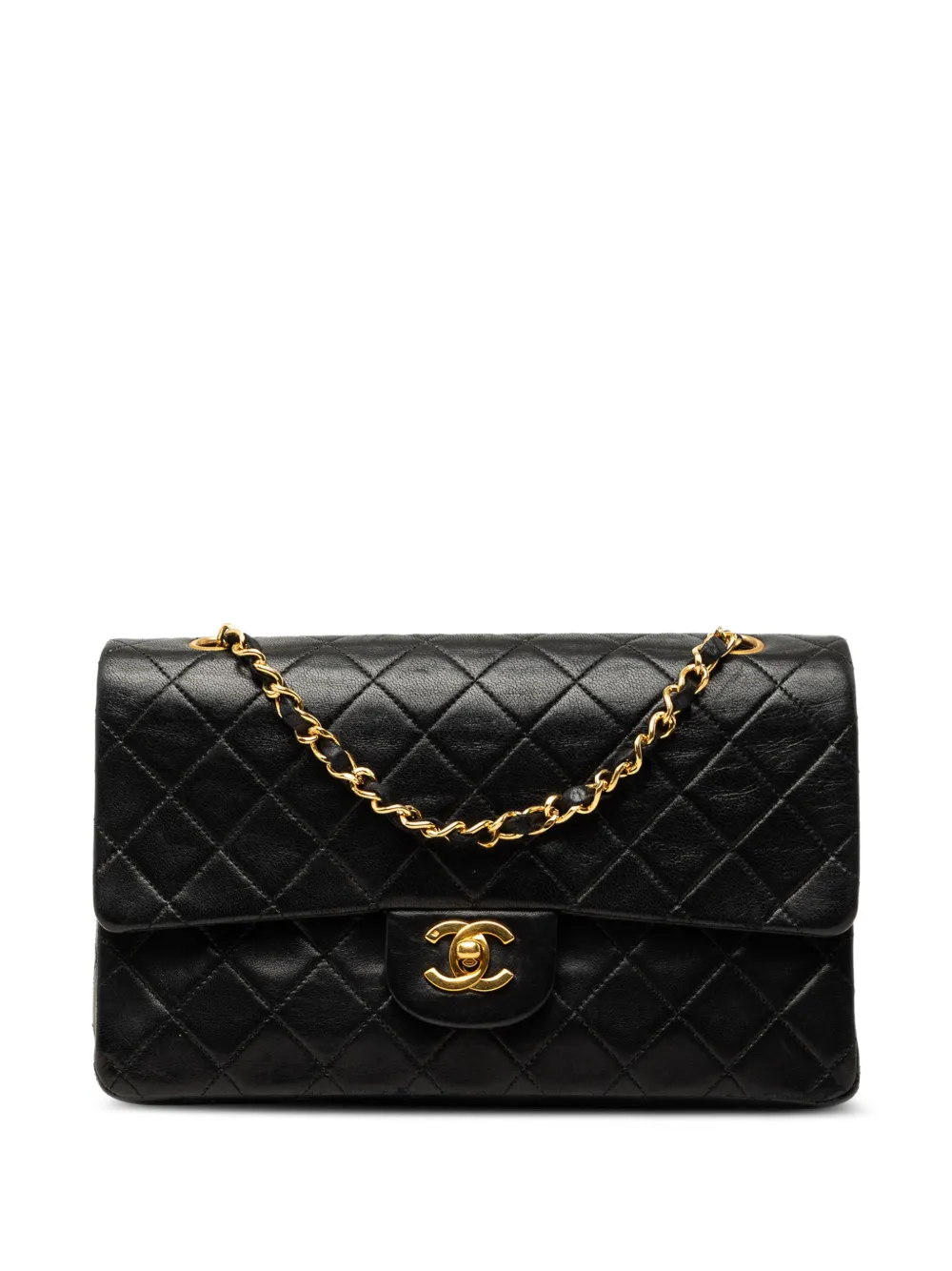 CHANEL Pre-Owned Borsa a spalla classica media in pelle di agnello con doppio battente 1989-1991 - Nero