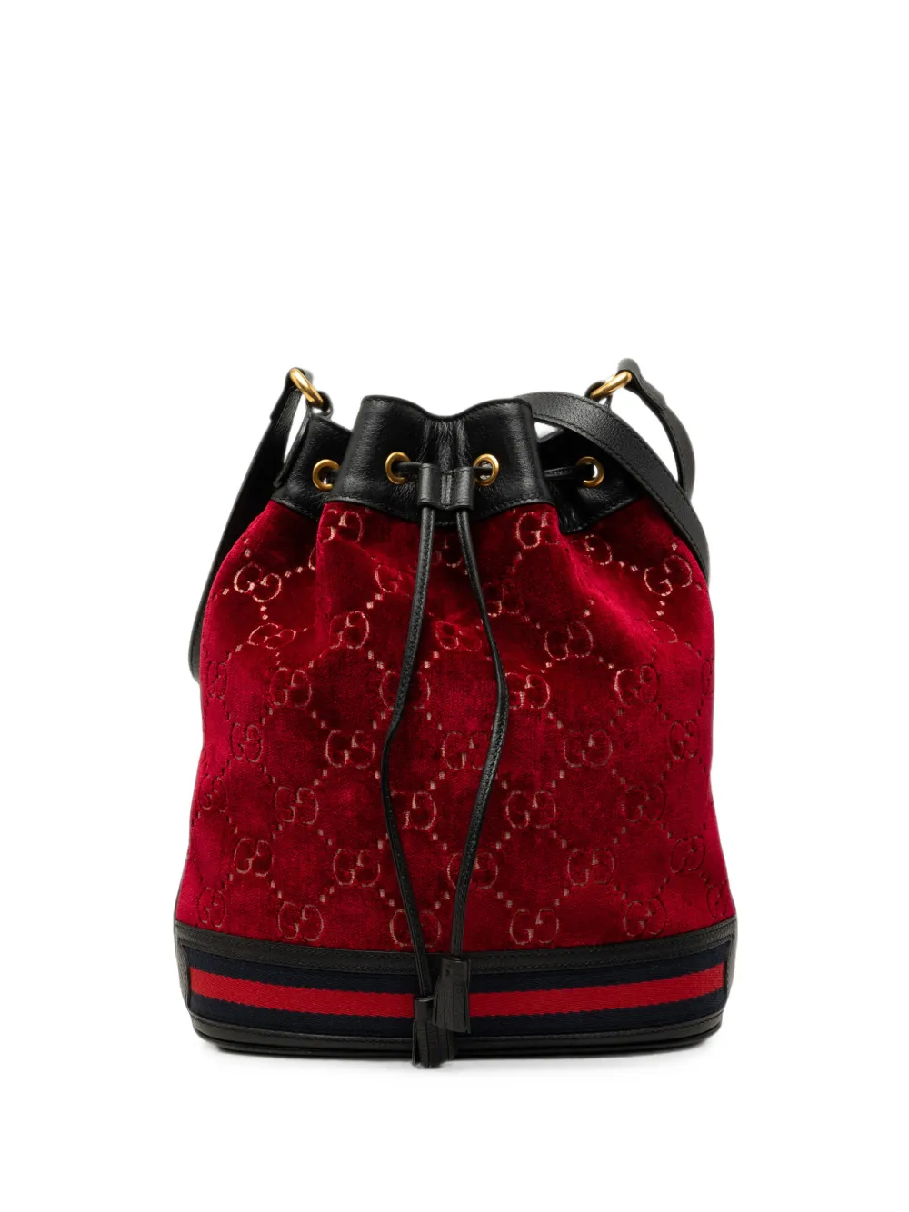 Gucci Pre-Owned Borsa a secchiello GG in velluto con decorazione Web 2000-2015 - Rosso