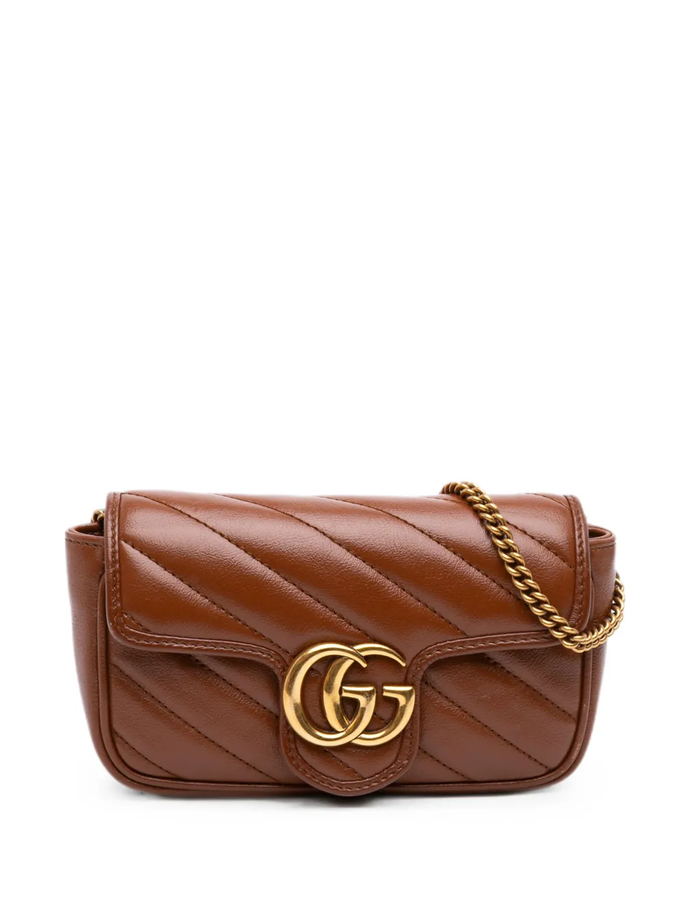 Gucci Pre-Owned 2000-2015 Mini GG Marmont Matelasse Diagonal Leather Flap crossbody bag - Braun