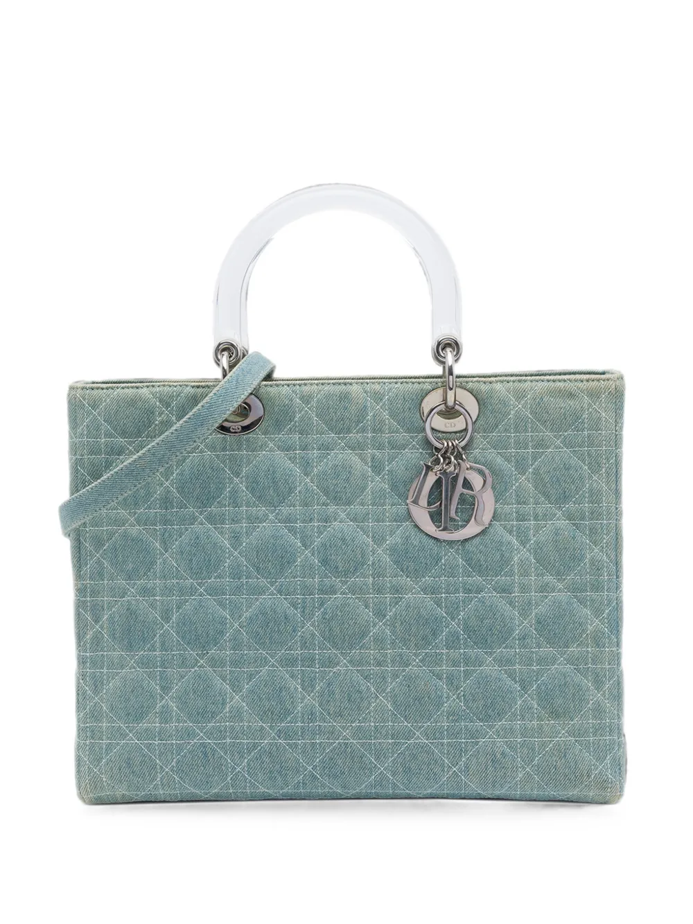 Christian Dior Pre-Owned 2003 Large Denim Cannage Acrylic Handles Lady Dior satchel - Blau