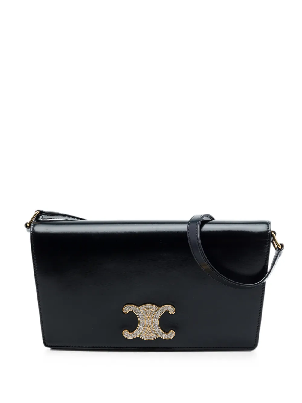 Celine Pre-Owned 2022 Shiny Calfskin Strass Triomphe Trapeze shoulder bag - Nero