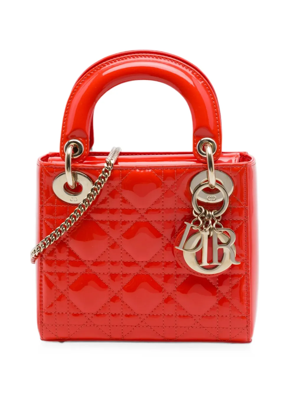 Christian Dior Pre-Owned 2021 Mini Patent Cannage Lady Dior satchel - Arancione