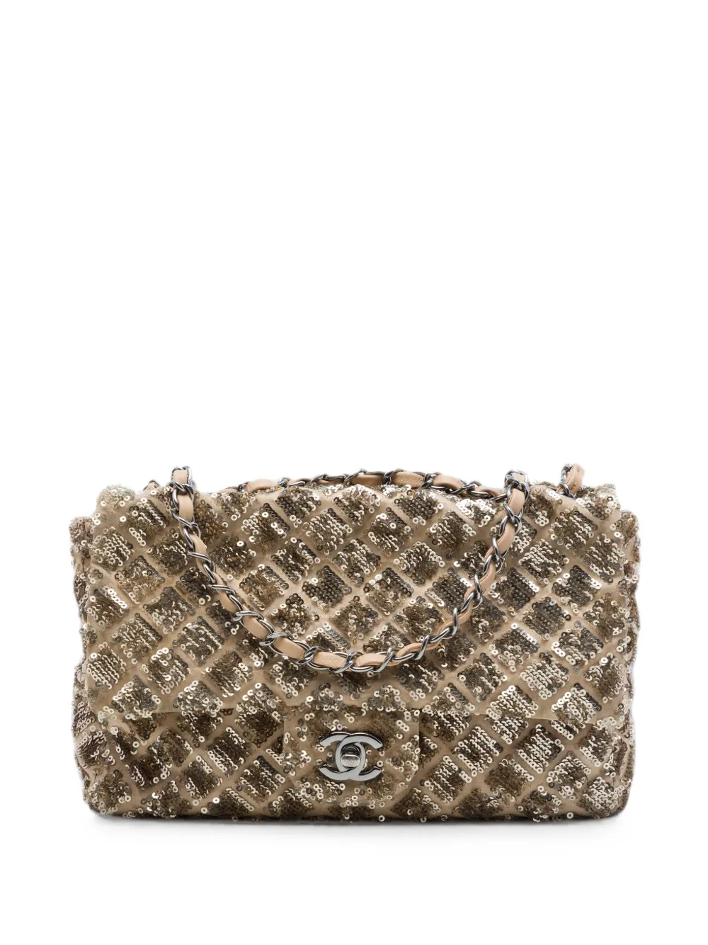 CHANEL Pre-Owned 2012-2013 CC Quilted Sequin Embellished Satin Flap shoulder bag - Toni neutri