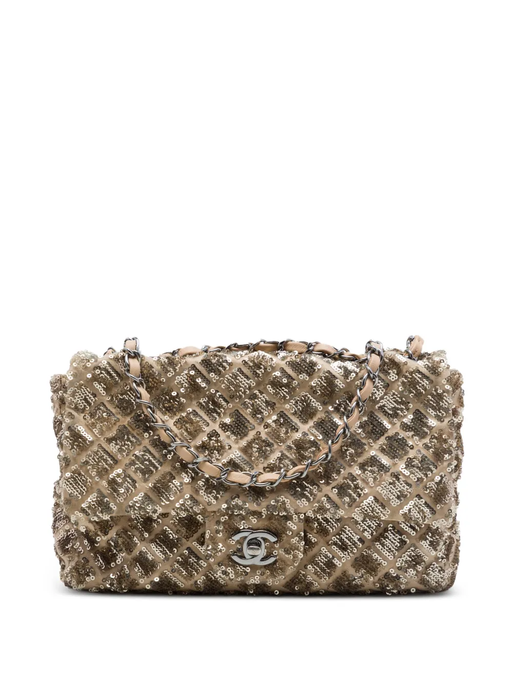 CHANEL Pre-Owned 2012-2013 CC Quilted Sequin Embellished Satin Flap shoulder bag - Toni neutri