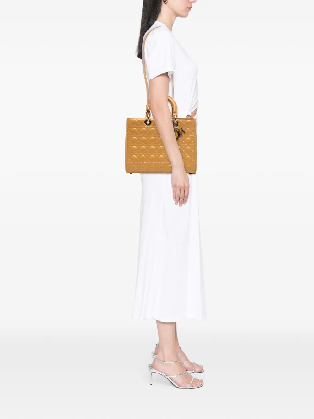 Christian Dior Pre-Owned 2012 Large Patent Cannage Lady Dior satchel - Nude