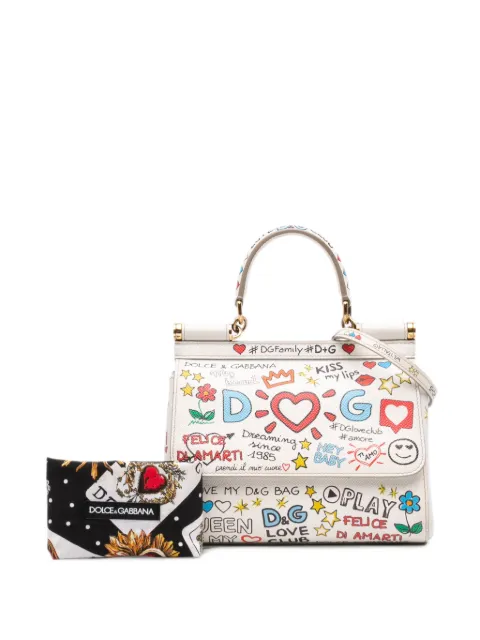 Dolce & Gabbana Pre-Owned 2010-2026 スモール ドーフィーヌ グラフィティ プリント レザー ミス シシリー サッチェルバッグ