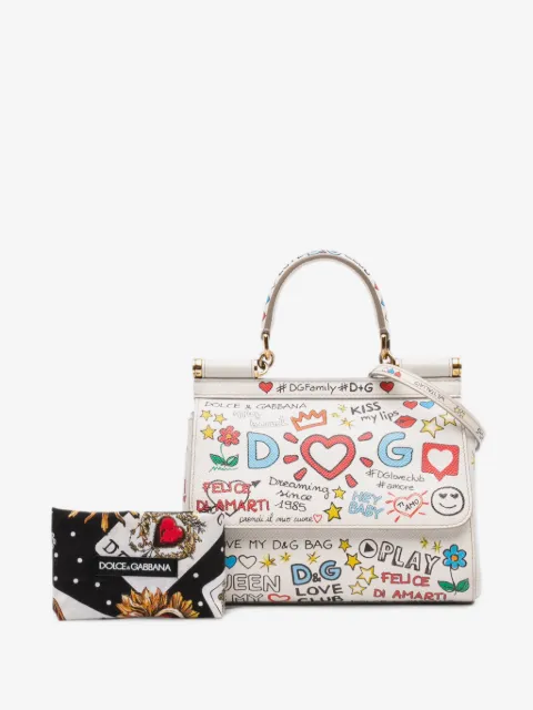Dolce & Gabbana Pre-Owned 2010-2026 Small Dauphine Graffiti Printed Leather Miss Sicily satchel