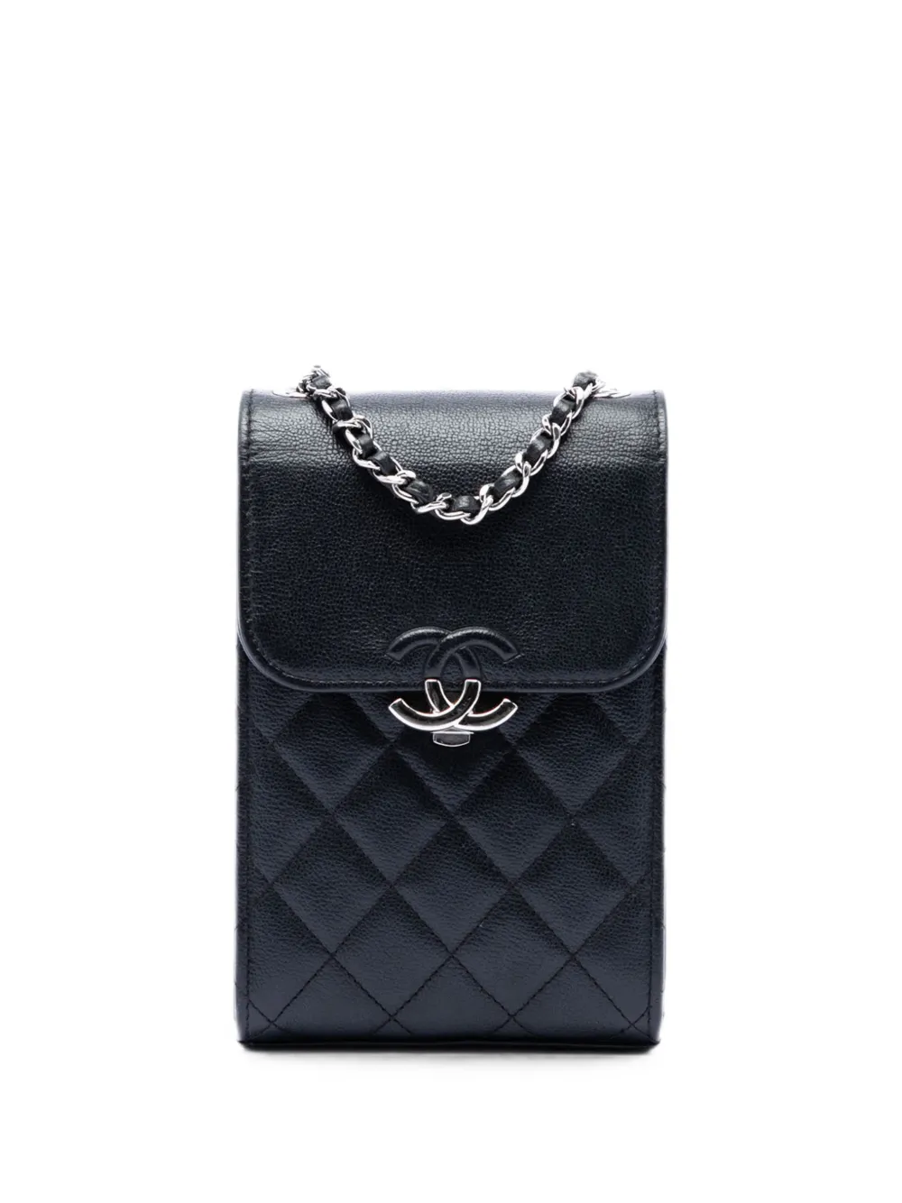 CHANEL Pre-Owned 2019 CC Quilted Caviar Phone Holder with Chain crossbody bag - Schwarz