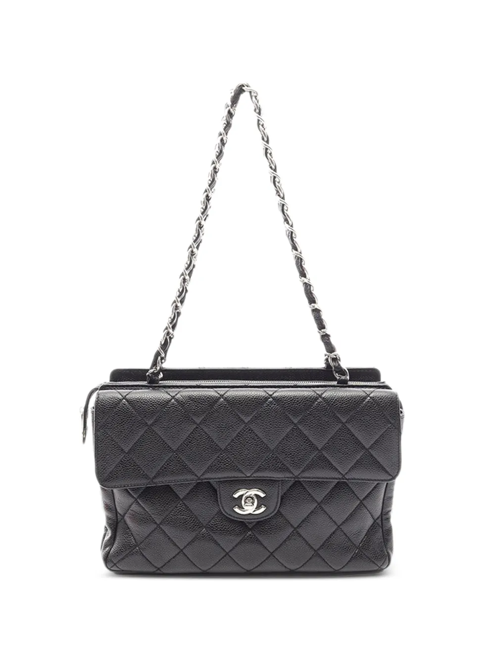 CHANEL Pre-Owned 2000-2002 Paris Edinburgh Quilted Caviar Front Flap Pocket tote bag - Nero